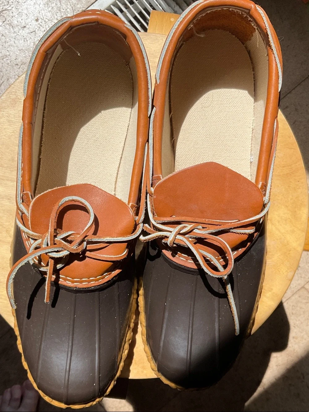L.L. Bean tan and Brown Leather-Topped Boat Shoes BEAN BOOTS mens size 13M